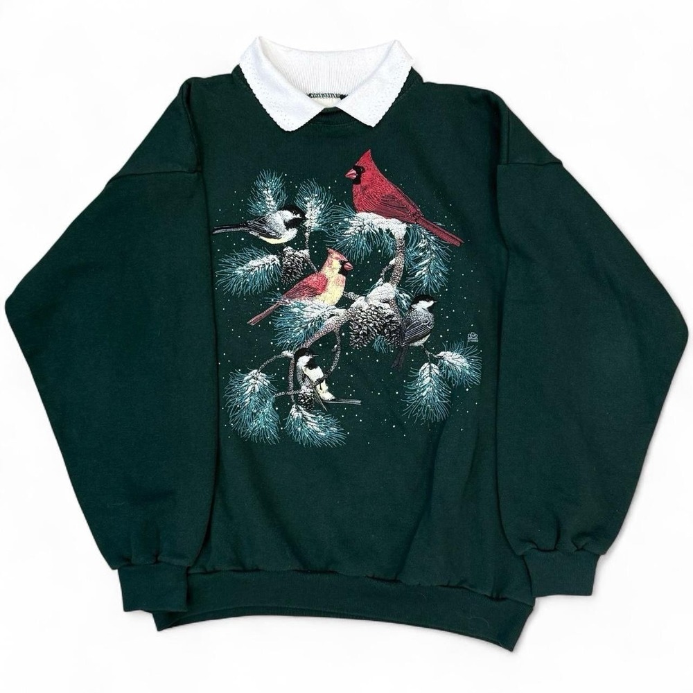 Vintage 1992 Cotton Grove Green Sweatshirt Women's Large Made In USA Grandma 90s